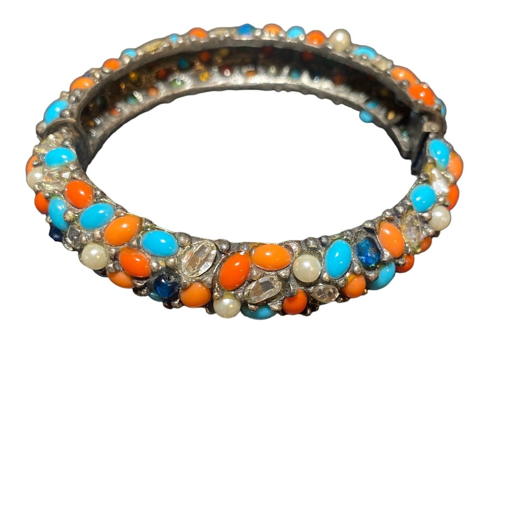 Multi-Colored Stone Silvertone Bracelet Cuff
